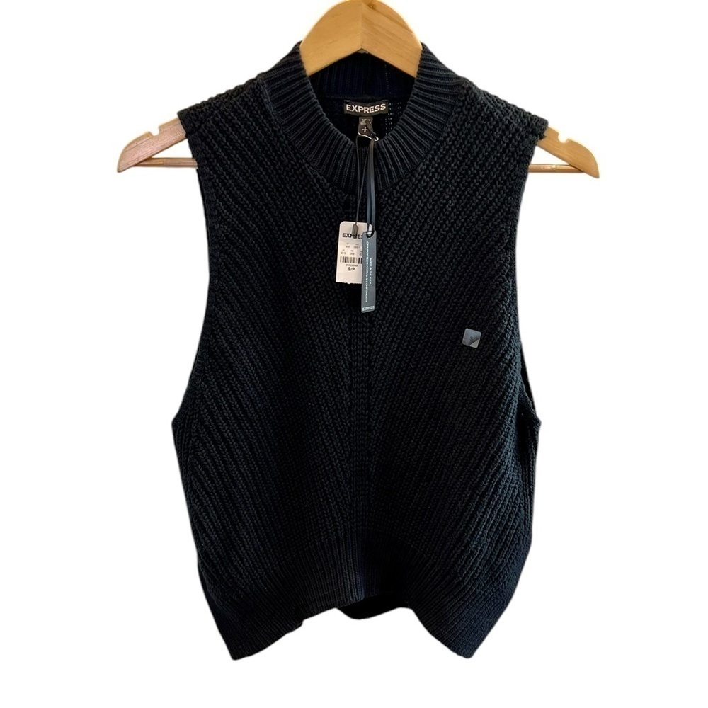 NWT Express Cable Knit Sleeveless Mock Neck Sweater Black